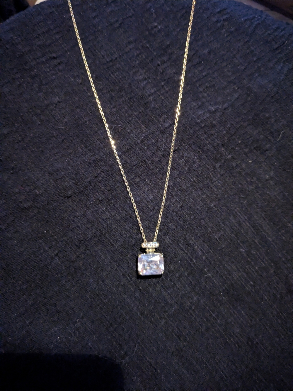 Gold Pendant Necklace with Clear Square Stone - Women Jewelry